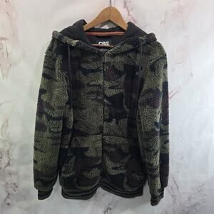 CSG Hoodie Mens Small Green Camo Fleece Sherpa Teddy Zip Jacket